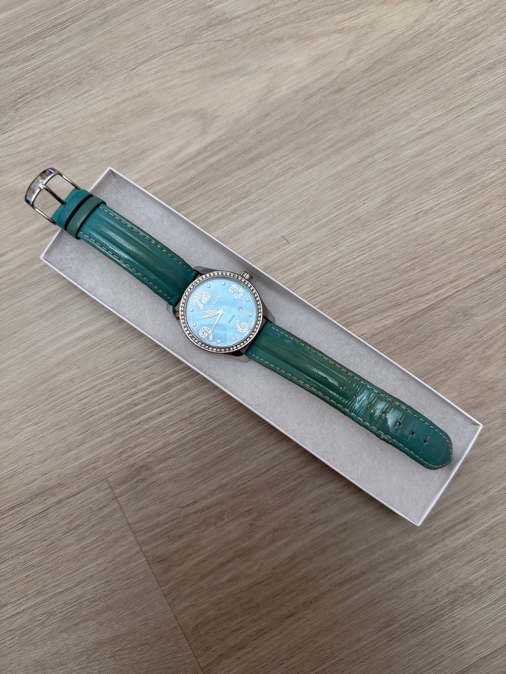 Dooney & Bourke Teal Leather Strap Crystal Bezel Women's Watch
